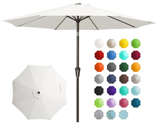 JEAREY 9FT Outdoor Patio Umbrella Outdoor Table Umbrella with Push Button Tilt and Crank, Market Umbrella 8 Sturdy Ribs UV Protection Waterproof for Garden, Deck, Backyard, Pool (Creamy-white)