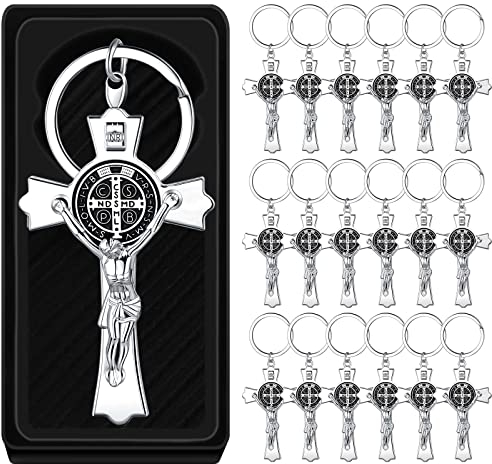 Junkin 24 Pack Saint Benedict Crucifix Jesus Keychains Medal Cross Catholic