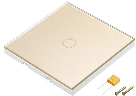 sourcing map Touch Light Switch 1 Gang 1 Way Tempered Glass Panel Gold Tone 86mmx86mm with LED Backlight No Neutral Wire