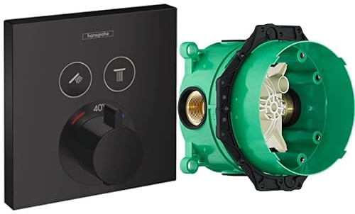 hansgrohe Set mit ShowerSelect Thermostat Unterputz für 2 Funktionen (Mattschwarz) + Grundkörper iBox universal, Grundset für die Unterputzinstallation