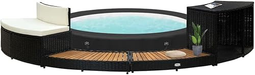 KOIECETA Akazienholz Whirlpool Umrandung Witterungsbeständig Verkleidung Poolumrandung Poolverkleidung für Jacuzzi Poly Rattan Schwarz, Halbkreisförmig-B, V3100