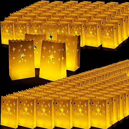 200 Pcs White Luminary Bags Christmas Luminaries Flame Resistant Candle Bags Reusable Paper Lantern Bags for Christmas Wedding Valentine's Day Diwali Thanksgiving New Year Party Decor (Firework)