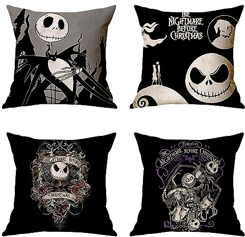 semen 4 Pcs Kissenbezüge Halloween Dekos Set Halloween Motiv Deko Hexe Leinen Kissen Haus Wohmzimmer Sofa Moderne Plüsch Fashion Type 45x45 cm