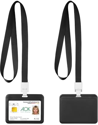 kwmobile 2x ID Karten Schutzhülle - 2er Set PP Hülle für Ausweis - Hardcase Kartenschutzhülle mit Band - ID Card Hülle - in Schwarz