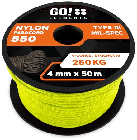 GO!elements Paracord Seil aus reißfester Nylonschnur - 4mm Paracord 550 Typ III Schnur - geeignet als Allzweckseil & Reepschnur - Max. 250kg