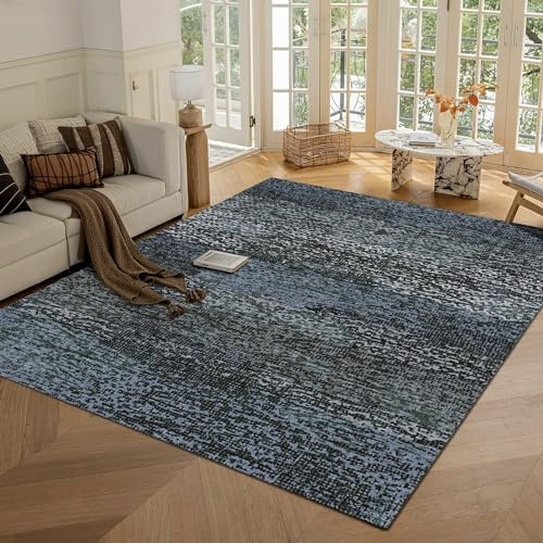 RUGSURE Washable Area Rug - 1/6 Thick - Stain & Water Resistant Non-Slip - Resistant Rug for Living Room, Bedroom, Nursery, Pet & Child Friendly, Vintage Charm Area Rugs (Darkgrey+Bule, 5' x 7')