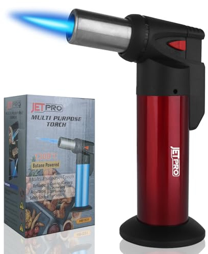 JETPRO Butane Torch Lighter One-hand Operation Kitchen Cooking Torch for BBQ Baking Cream (Butane Gas NOT Pre-filled)