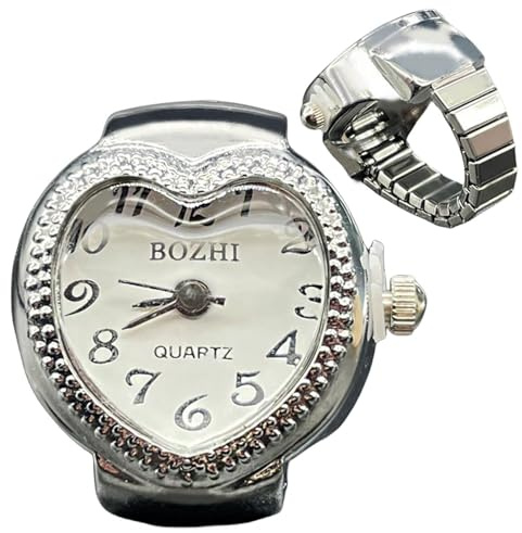 Fingerringuhr, Vintage-Fingeruhren, Fingerring-Uhren, modische Damen-Männer, analog, runder Fingerring für Damen und Herren, kreative Herzform-Uhren, Fingerringuhr, weiß, Refer to , Unisex