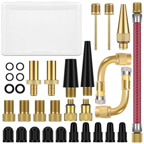 Fahrradventil Adapter Set, 32 Stück Französischer Ventil Adapter, AV/DV/SV Fahrradventil Adapter Kompressor, Ventiladapter Fahrrad, Luftpumpe Adapter, Fahrradpumpe Adapter Geeignet für Luftpumpen