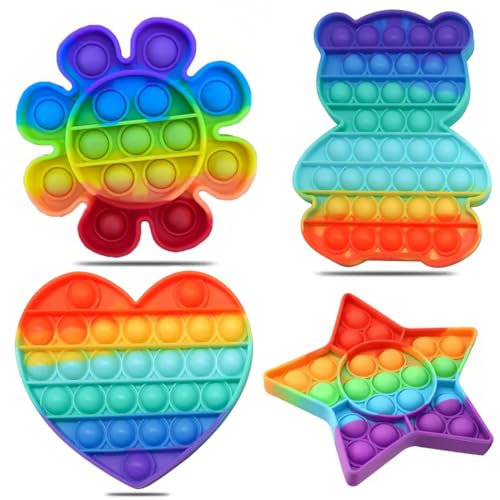 4 Packs Push and Pop Bubble Sensory Fidget Toy, Pop It Pop Fidget Toy Set, Jouets Sensoriels à Presser, Jouets Sensoriels à Presser, Silicone Anti-Stress Jouets de Soulagement de L'anxiété