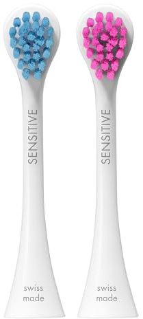 Curaprox Hydrosonic Sensitive Bürstenköpfe, Blau - Pink, Swiss Made | Für Sanfte & Effektive Zahnfleischpflege, 2er-Pack, Für Alle Schallzahnbürsten-Modelle