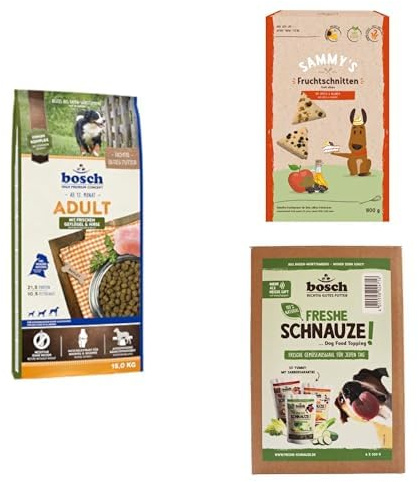 Bundle: Bosch HPC Adult mit frischem Geflügel & Hirse 1 x 15 kg + Sammy´s Fruchtschnitten 1 x 800 g + Bosch Freshe Schnauze - Gemüsekiste Aktionspaket 6 x 200 g