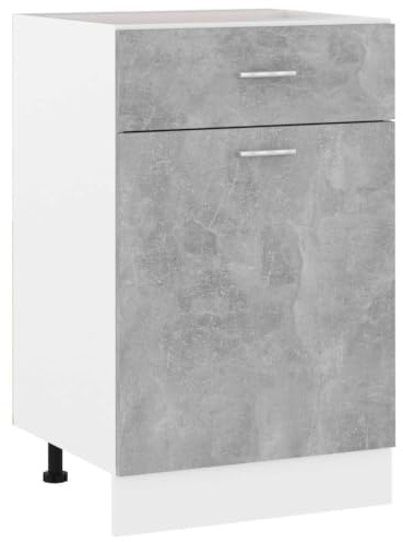 Myheimly Schubunterschrank mit 2 Regalböden 1 Schublade Schrank Küchenzeile Küchenmöbel Unterschrank Küchenschrank Betongrau 50x46x81,5 cm Holzwerkstoff