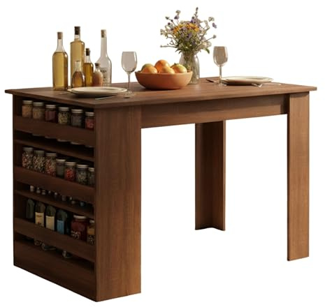 FurnitureR Esstisch Bistrotisch, Bartische & -theken,mit 3-Regalen, mit Weinregal, Küchentisch für Küche Wohnzimmer Esszimmer, 110x70x75 cm, Retro Braun