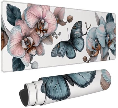 Alfombrilla Raton Flores Alfombrilla Ratón XXL 1600x800x3mm Mouse Pad Mariposa, con Bordes Cosidos Impermeable Desk Mat Mousepad Gaming, Mejora la precisión y la Velocidad for Ratón y Teclado N-418