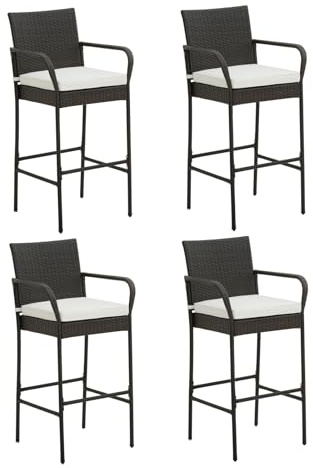 TANGZON Outdoor Rattan Bar Stools Set of 2/4, Wicker Bar Chairs with Detachable Cushion, Backrest, Footrest & Anti-slip Foot Pads, High Back Counter Stools for Patio Poolside Balcony (Mix Brown, 4PCS)
