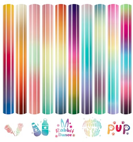 HTVRONT Gradient Heat Transfer Vinyl - 11 Sheets 12'' x 10'' Iron On Vinyl for T-Shirts, Crafts - Multi-Color Ombre HTV Vinyl Easy Cut & Weed