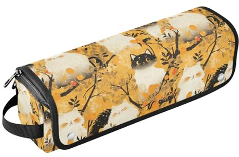 White Cute Cats Yellow 2-in-1 Curling Iron Travel Case with Removable Heat Resistant Mat Double-Layer Travel Carrying Case for Flat Irons, Straighteners, Curling Irons Portable Travel Essentials