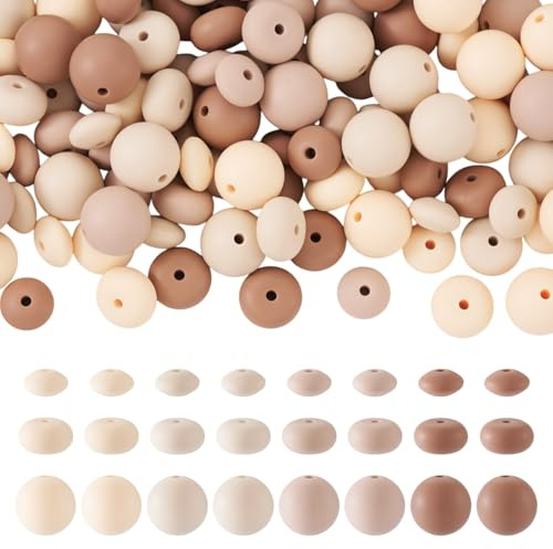 Beadthoven Lot de 120 perles rondes en silicone - 3 styles - Rondelle en forme de boulier - Perles d'espacement en vrac - Pour porte-clés, stylos, loisirs créatifs, fabrication de bijoux, camel, trou