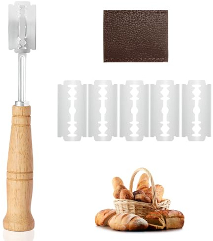 Arvoni Lame Boulanger, Couteau de Boulanger avec 5 Lames, Grignette Boulanger en Acier Inoxydable, Couteau à Pain Pain Lame pour Grigner Pâte Graver, Accessoire de Boulangerie