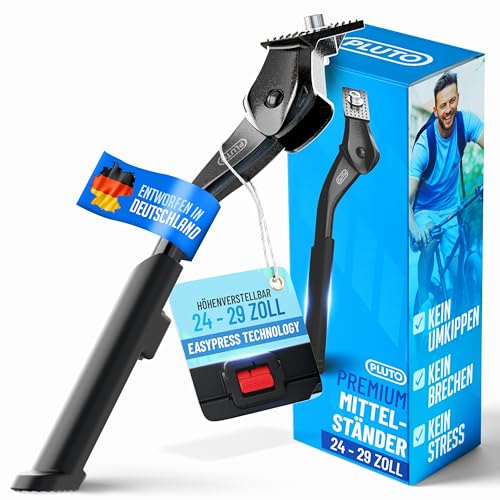 PLUTO Fahrradständer 24–29 Zoll - Höhenverstellbarer Mittelständer aus Aluminium - MTB & E Bike Ständer - Rutschfester Fahrrad Ständer für Mountainbike, City & Trekking