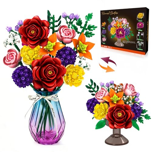 Blocs de construction de bouquet de fleurs pour adultes, collection botanique, 933 pièces, kit de modèle de 14 fleurs, cadeau créatif pour femmes, adolescents, décoration de bureau à domicile