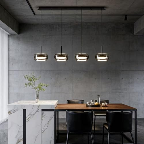 LED Pendelleuchte esstisch Dimmbar, Kristall Glas Hängelampe Esstischlampe, Linear Design Hängeleuchte Mit Fernbedienung höhenverstellbar Kronleuchter für Esszimmer Küche Büro Lampe (4Köpfe)