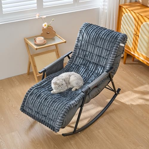 LiveGo Thick Folding Rocking Chair Cover Soft Rocker Chair Cover Non Slip Camping Chair Slipcover with Elastic Band Furniture Protector for Living Room Outdoor (Dark Gray, 55x180cm)