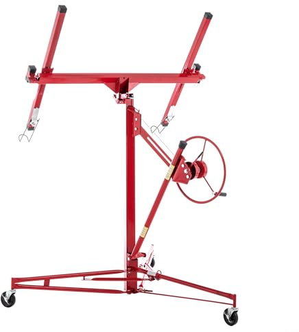 Jaxilyn XXL Plattenheber Traglast bis 68 kg Arbeitshöhe 140-350 cm Max. Breite 2,90 m, 1-Mann-Bedienung Trockenbau Montagehilfe Mit 3 Bremse-Rädern für Innenausbau Rot
