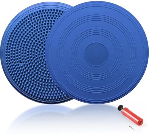 Wapasezyar Cojín de equilibrio con bomba, diámetro de 34 cm, cojín ortopédico para postura vertical, cojín de oficina, cojín deportivo de yoga (azul)
