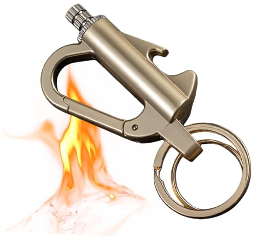3-in-1 Permanent Match Infinity Ligh/ter with Multitool Keychain Bottle Opener, Ligh/ter Keyring,Metal Match Survival Ligh/ter, Reusable Waterproof Keychain Ligh/ter for Camping,Multifunctional(Gold)