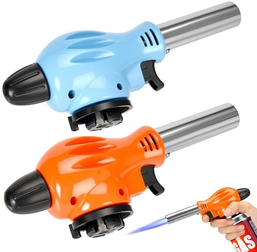 2 Pieces Kitchen Blow Torch Cooking Blow Torch Gas Torch Flame Adjustable Gas Butane Culinary, Kitchen Butane Torchfor Home and Outdoor, Baking, Cooking, Camping and BBQ (2pcs(Blue&Red))