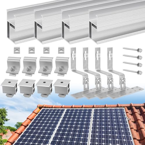 Solarmodul Halterung Ziegeldach Set Für 2 Module, Therlan Upgrade 300MM Aluprofil & Photovoltaik Dachhaken, Verstellbar Solar Halterung Anwendbar Solarmodule Dick 30-45mm, Solarpanel Halterung Set