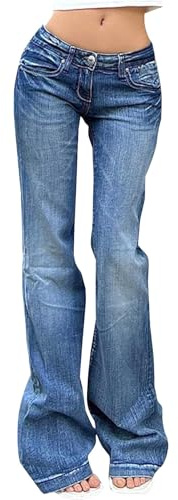 Generico Lätta sommarjeans för dam tass - sommar låg midja byxor för dam kurviga bockade byxor passar timglasbyxor smala figurbyxor smal passform streetwear, Himmelsblå, M