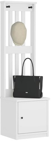 Nusvialune SANDNES Garderobstativ vit 45 x 40 x 159,5 cm, massivt trä, furu, hallbänk med förvaringsutrymme, sittkista och praktiska krokar för sovrum och entré