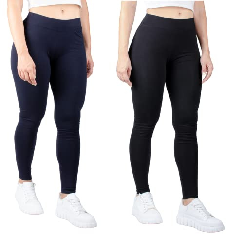 MAGIC SELECT 2x Basic Cotton Legging Stretch Mesh Sport för Kvinnor
