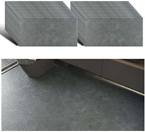 VEELIKE Adesivi per Piastrelle Bagno Impermeabile PVC Effetto Cemento Pavimento Camera da Letto Rivestimento Cucina 1.5mm 24 Pezzi 60cm×30cm