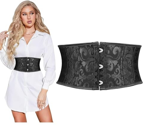 SUOSDEY Korsettbälte för kvinnor, brett midjebälte för klänning, cosplay, slips getingbälte, 01 svart, 85-92.5 cm midja