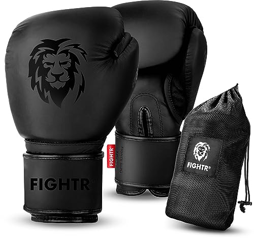 FIGHTR® Profi Boxhandschuhe aus echtem Leder | Männer und Frauen | für Boxen, MMA, Muay Thai, Kickboxen & Kampfsport 10 12 14 16 oz | inkl. Tragetasche (All Black, 10 oz)