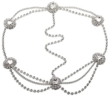 Catena con strass per capelli in argentato e cristallo, accessorio per capelli per donne e ragazze