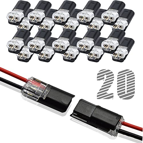 Wire Connectors, Double Wire Plug in Connector with Locking Buckle, Low Voltage Wire Connector, LED Light Strip Connectors 2 Pin - Quick Connect, No Wire Stripping Cutting (20PCS)