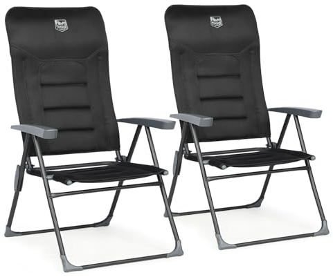 TIMBER RIDGE 2er Gartenstuhl Hochlehner Verstellbar 7-Fach Alu Klappstuhl gepolstert 150kg mit Armlehnen und Kopfstütze Atmungsaktiv klappbar Campingstuhl Balkonstuhl Klappsessel Garten Terrasse