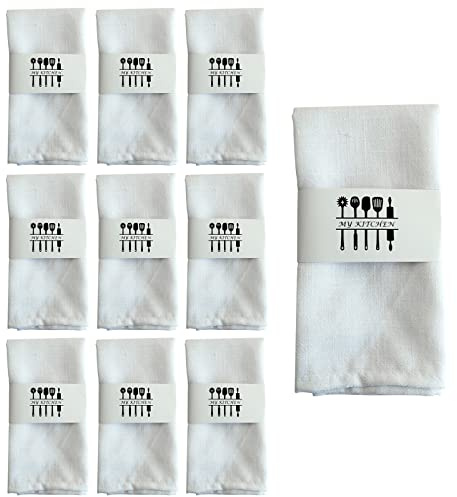 10 Stück Leinen Servietten, Natur Baumwolle Leinenservietten, 40x 40cm Nachhaltige Stoffservietten, Tischdekoration für Küche Esstisch Abendessen Cafe Restaurant Party Hochzeit Geburtstag (Weiß)