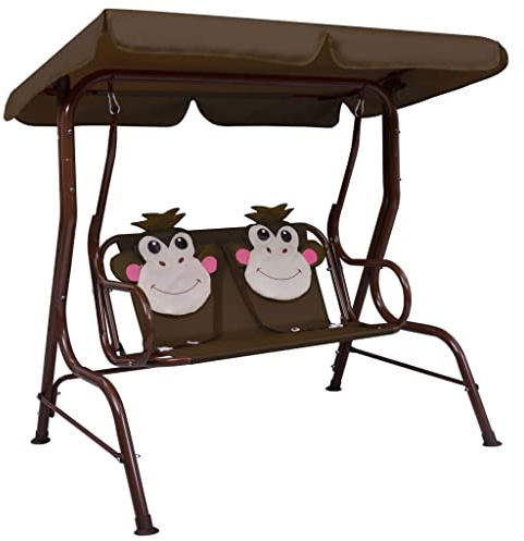 Hommdiy Kinder-Hollywoodschaukel Kinderschaukel Gartenschaukel Gartenbank Schaukelbank Hängeschaukel Gartenmöbel Braun 115×75×110 cm Stoff