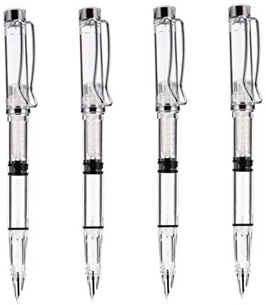 Hoement Transparenter Füllfederhalter 4 Stück Set Mit Tintenabsorber Für Schule Büro Und Zuhause Praktischer Tintenstift Für Feines Schreiben