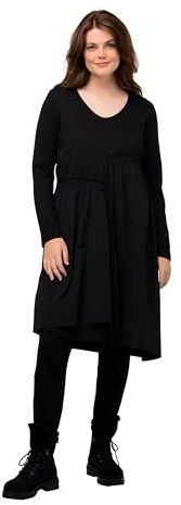 Ulla Popken Vestido Midi, Falda asimétrica, Escote en V, Manga Larga 823883