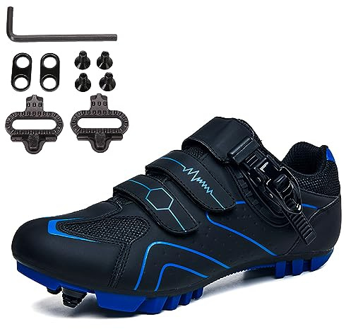 PENXZT Herren MTB Cycling -Schuhe Mountainbikeschuhe kompatibel mit 2-Bolzen-SPD-Stollen Innen im Freien Fahrradschuhe mit schneller Schnalle,B,47 EU