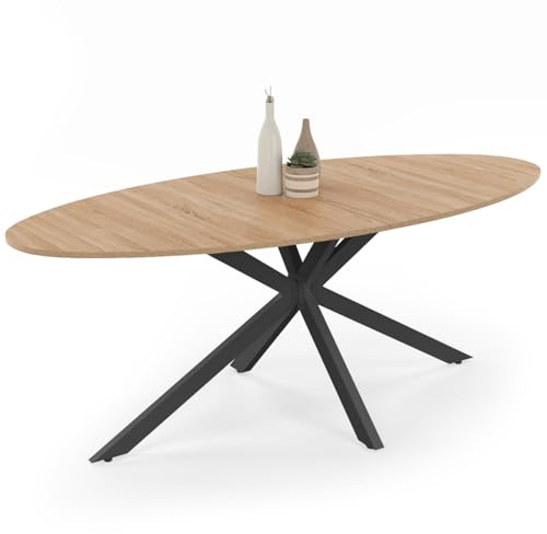 IDMarket - Ovaler Esstisch ALIX 10 Personen Spinnenfuß Holz und Schwarz 200 cm