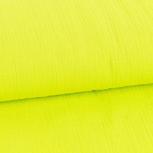 SCHÖNER LEBEN. Musselin Stoff Double Gauze NEON einfarbig gelb 1,35m Breite
