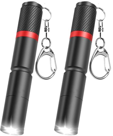 MODOAO Mini linterna LED con llavero, paquete de 2 linternas de tamaño de bolsillo con 3 modos de luz, impermeable, ultra brillante, portátil, pequeña luz de flash para senderismo, camping, caza,